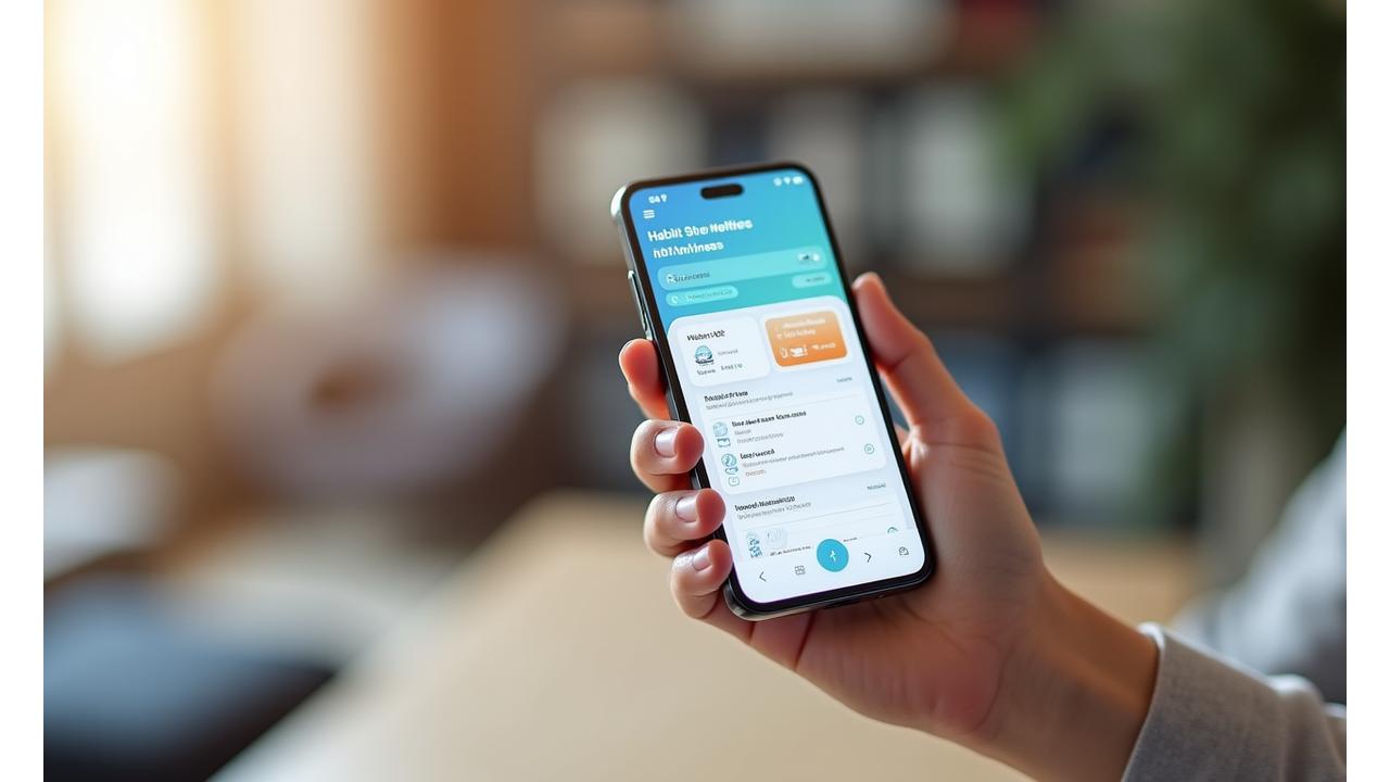 Mockup of a mobile app interface showing habit tracking features, progress charts, and a direct messaging icon, representing Veritas Bloom's accountability system.